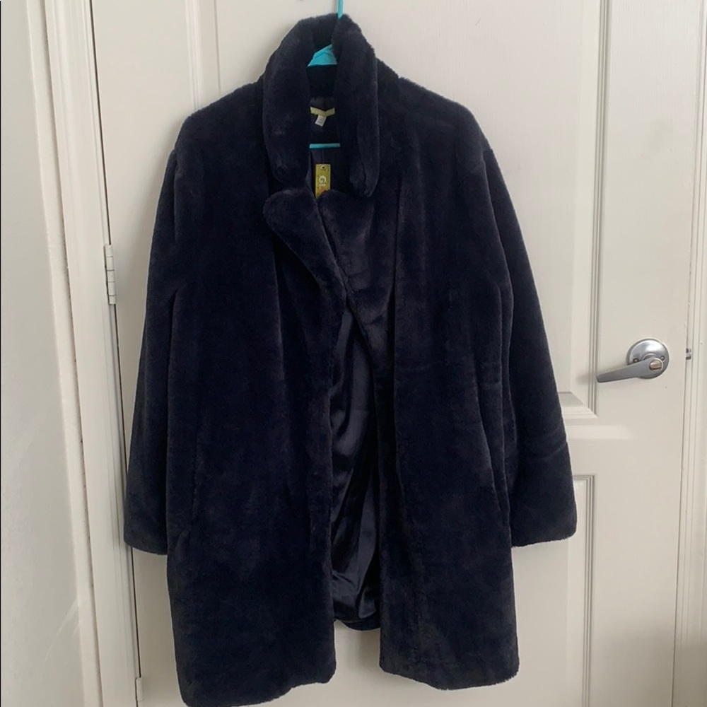 Gianni Bini Navy Blue Faux Fur Oversized Coat 🦋